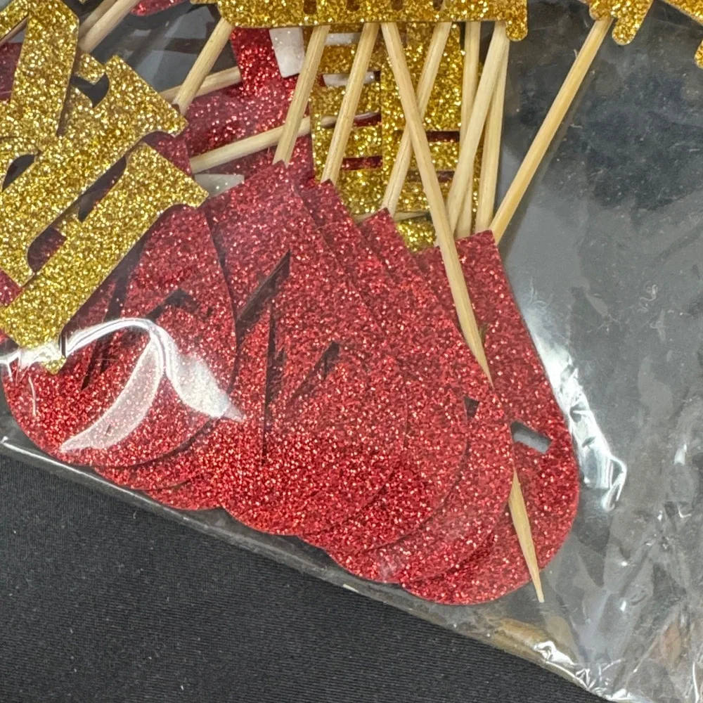 Glittery Red and Gold Cupcake Toppers Nursing needle heart RN and hat all new